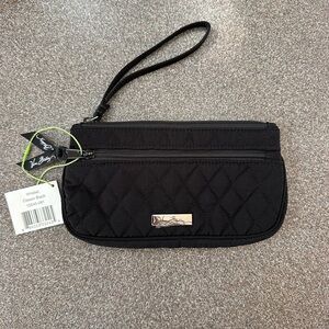 Vera Bradley Wristlet Wallet Classic Black Quilted 2 Zip Pockets Card Slots NWT
